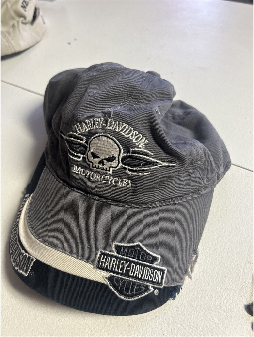 Harley Davidson Huntington Beach Gray Grey Skull Trucker hat Rare